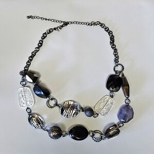 Black Gray Clear Stone Necklace Two Layers 11 Inches